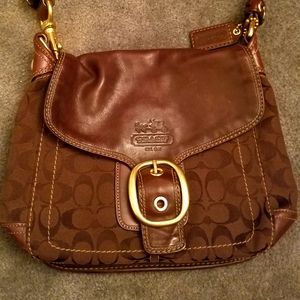 Coach brown leather/fabric handbag
